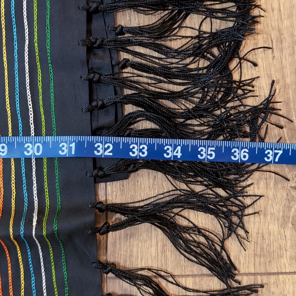 Kelly and Diana Black silk skirt retro vibrant embroidered flowers fringe sz 10 - Picture 5 of 10